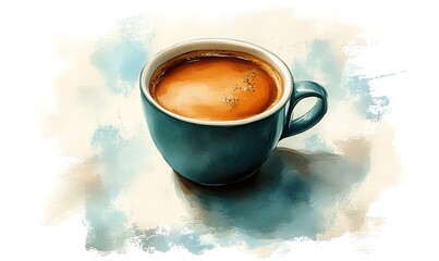 Hand-drawn image of a steaming cup of black coffee