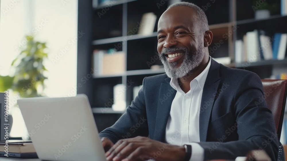 Aufkleber a man in a suit is smiling while using a laptop