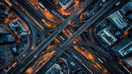 Fototapeta premium Overhead view of a railway junction with multiple tracks branching out, highlighting the intricate design of a transportation network.