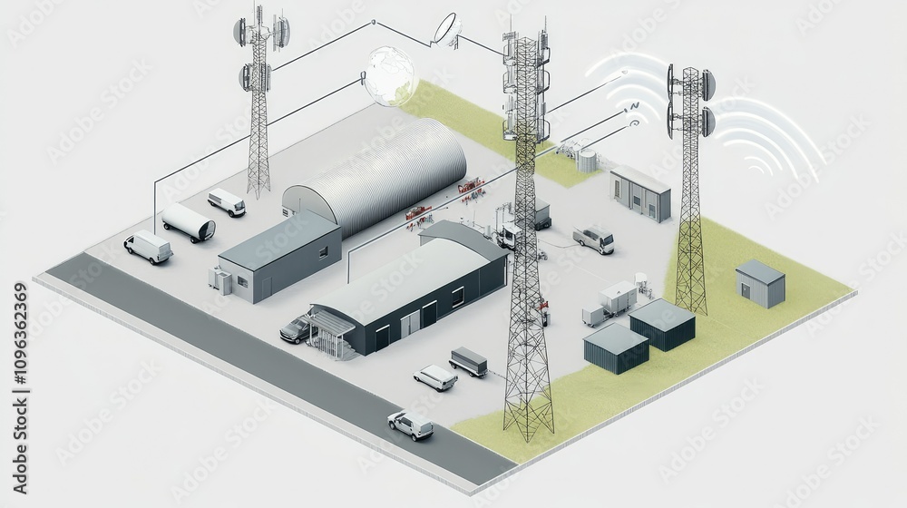 Poster Schematic illustrating satellite communication in pager systems, showing how signals are transmitted wirelessly between towers and pager devices for effective messaging.