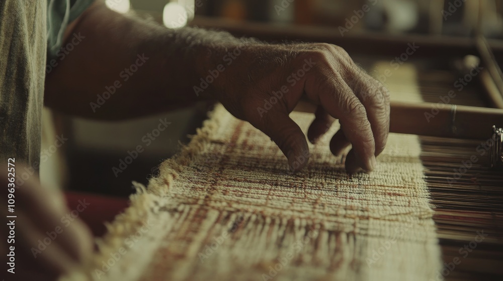 Aufkleber south american textile artisan working with handwoven threads, creating intricate designs on a tradi