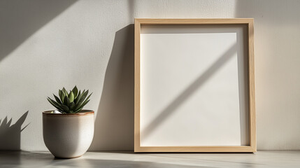  Oak frame with potted plant and natural shadow