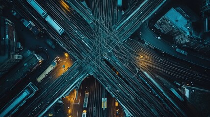 Wide shot from above of railway tracks converging and diverging at a busy junction, emphasizing the complexity of the system.
