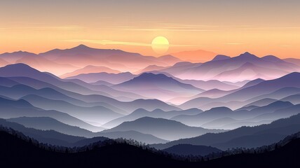 Obraz premium Stunning mountain sunset scenic landscape digital art natural environment wide angle tranquil beauty for relaxation