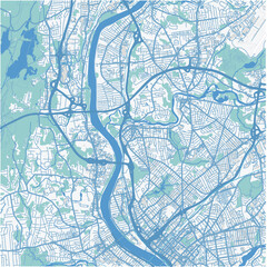 Map of Chicopee in Massachusetts in a professional blue style. Contains layered vector with roads water, parks, etc.