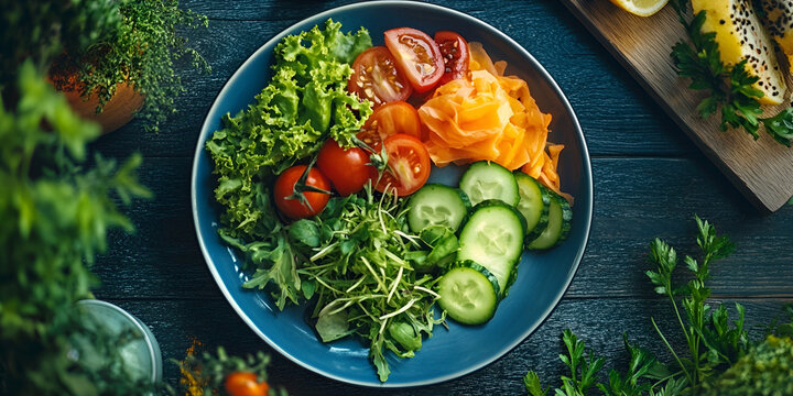 Fresh Sushi Platter with Vegetables and Chopsticks on Rustic Background