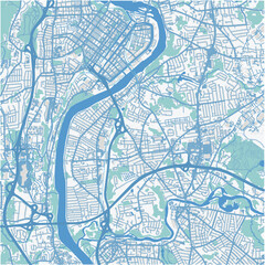 Map of North Chicopee in Massachusetts in a professional blue style. Contains layered vector with roads water, parks, etc.