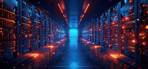 Fototapeta premium Cyberpunk Server Room with Glowing Lights