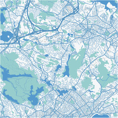 Map of South Peabody in Massachusetts in a professional blue style. Contains layered vector with roads water, parks, etc.