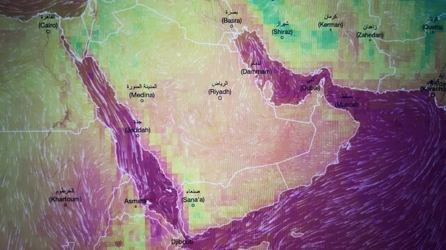 Map Wind Movement Saudi Arabia, Loop Video