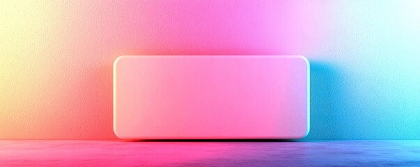 Fototapeta premium A minimalist scene featuring a sleek, white rectangular object against a vibrant, colorful gradient background.