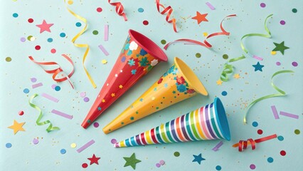 Obraz premium Colorful party hats and confetti for celebration