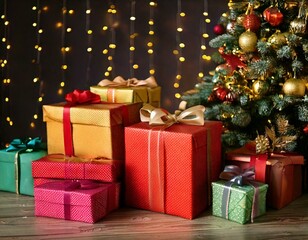 クリスマスツリーの下にあるたくさんのプレゼント