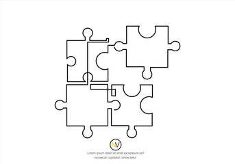 continuous line drawing of a four-piece puzzle that is combined isolated on a white background. Puzzle - jigsaw puzzle icon vector design template
