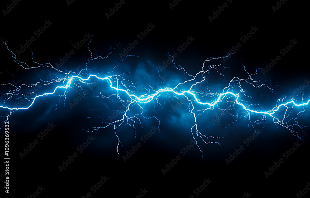 Wall mural isolated lightning on a black background, 3d rendering illustration, banner design with lightning co