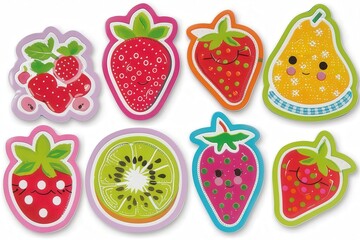Fototapeta premium Colorful fruit stickers fun activity art supplies creative space close-up childhood imagination
