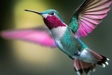 Fototapeta premium Hummingbird with spread wings and elegant linework