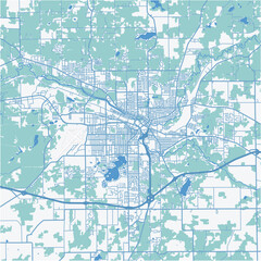 Map of Battle Creek in Michigan in a professional blue style. Contains layered vector with roads water, parks, etc.