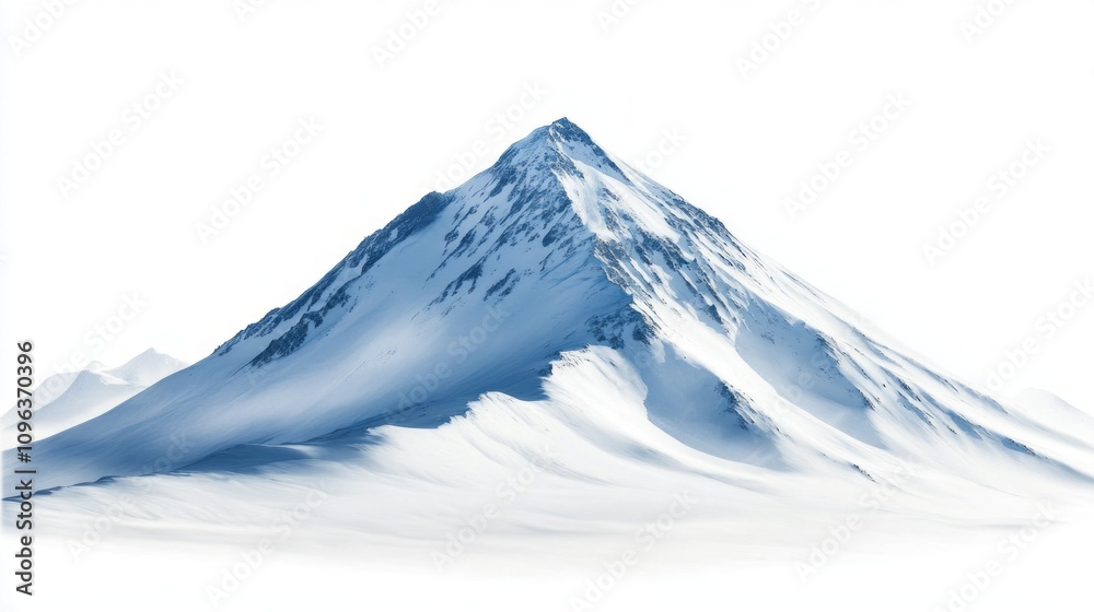 Poster a mountain with snow on it is shown on a white background