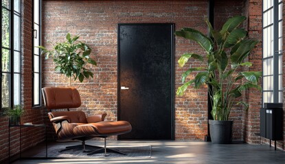 Modern Industrial Living Room with Leather Chair