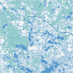Map of Waterford in Michigan in a professional blue style. Contains layered vector with roads water, parks, etc.