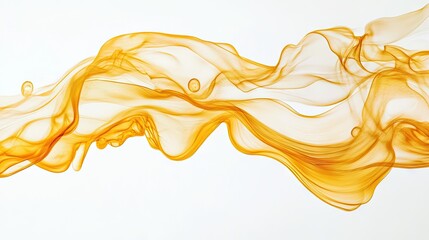 Fototapeta premium Flowing golden waves of honey-like liquid captured in a soft abstract design on a clean white backdrop.