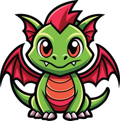 Fototapeta premium Adorable Green Dragon with Red Wings