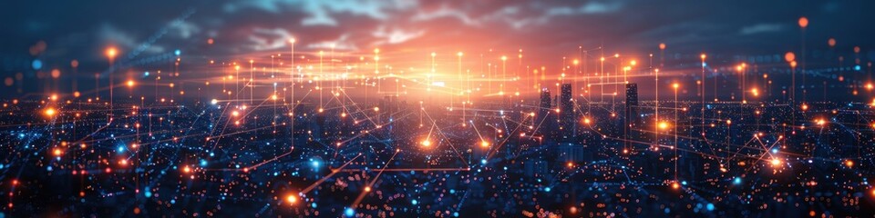 Fototapeta premium Cityscape Network - A Futuristic Digital Connection