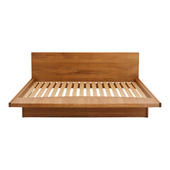 Wooden bed frame with slatted design and natural finish