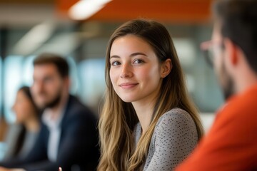 Fototapeta premium Young Woman Leading a Modern Meeting