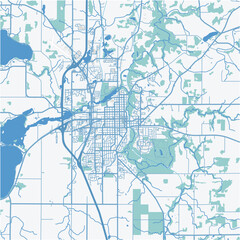 Map of Faribauld in Minnesota in a professional blue style. Contains layered vector with roads water, parks, etc.