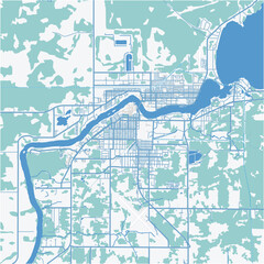Map of International Falls in Minnesota in a professional blue style. Contains layered vector with roads water, parks, etc.