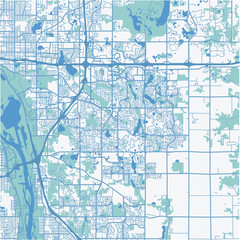 Map of Woodbury in Minnesota in a professional blue style. Contains layered vector with roads water, parks, etc.