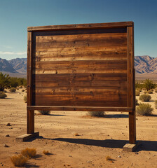 Retro billboard in the middle of the desert. Generative AI