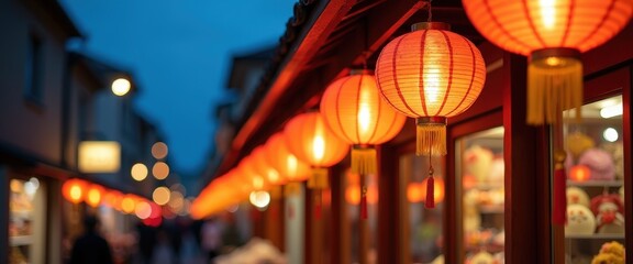 Bright lanterns illuminating a night market scene, leaving ample copy space for cultural festival promotions or local market event advertisements.
