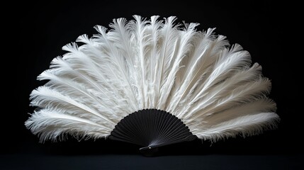 Elegant White Feather Hand Fan Against Black Background