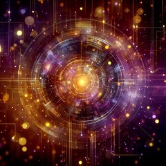 Fototapeta premium Cosmic abstract background with swirling and glowing multicolored particles