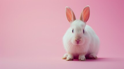 Obraz premium Isolated baby rabbit on a pink background