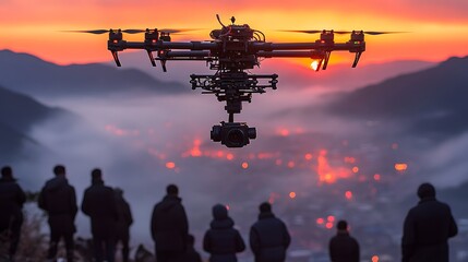 Fototapeta premium Monitoring drone overlooking a cultural festival with vibrant decorations, joyful participants, and open field setting