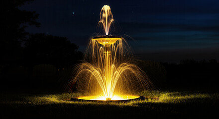 Illuminated water fountain at night with vivid colors