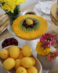 still life with flowers and fruits