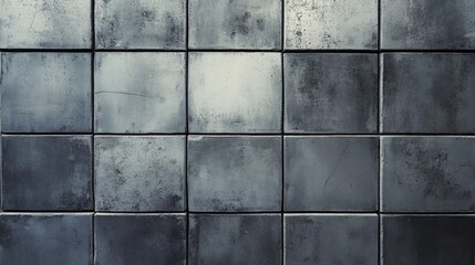Industrial loft wall design showcasing a pattern of grey concrete square tiles with a textured, weathered appearance.