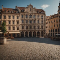 An old European town square surrounded by historic architecture.