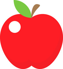 Illustration of a red apple with a green leaf and brown stem, minimalistic design with a white highlight
