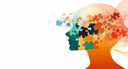 Abstract Human Head with Puzzle Pieces in Creative Profile View