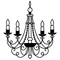 set of chandelier silhouette vector illustration line art transparent background