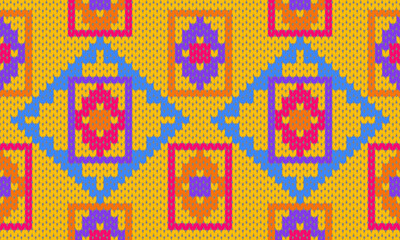 Yellow  blue and purple squares Seamless knitted pattern Thailand