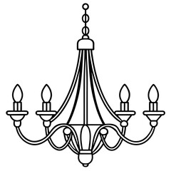 set of chandelier silhouette vector illustration line art transparent background