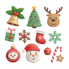 abstract 3d christmas and holiday Icon set png design 