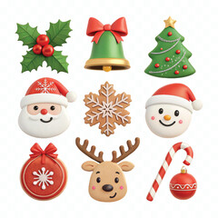 abstract 3d christmas and holiday Icon set png design 